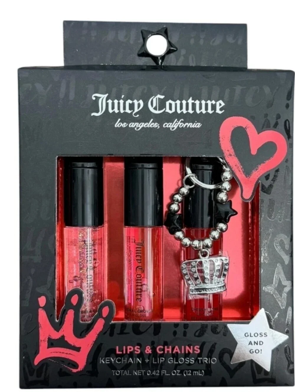 Juicy Couture Lips & Chains Keychain & Lip Gloss Trio